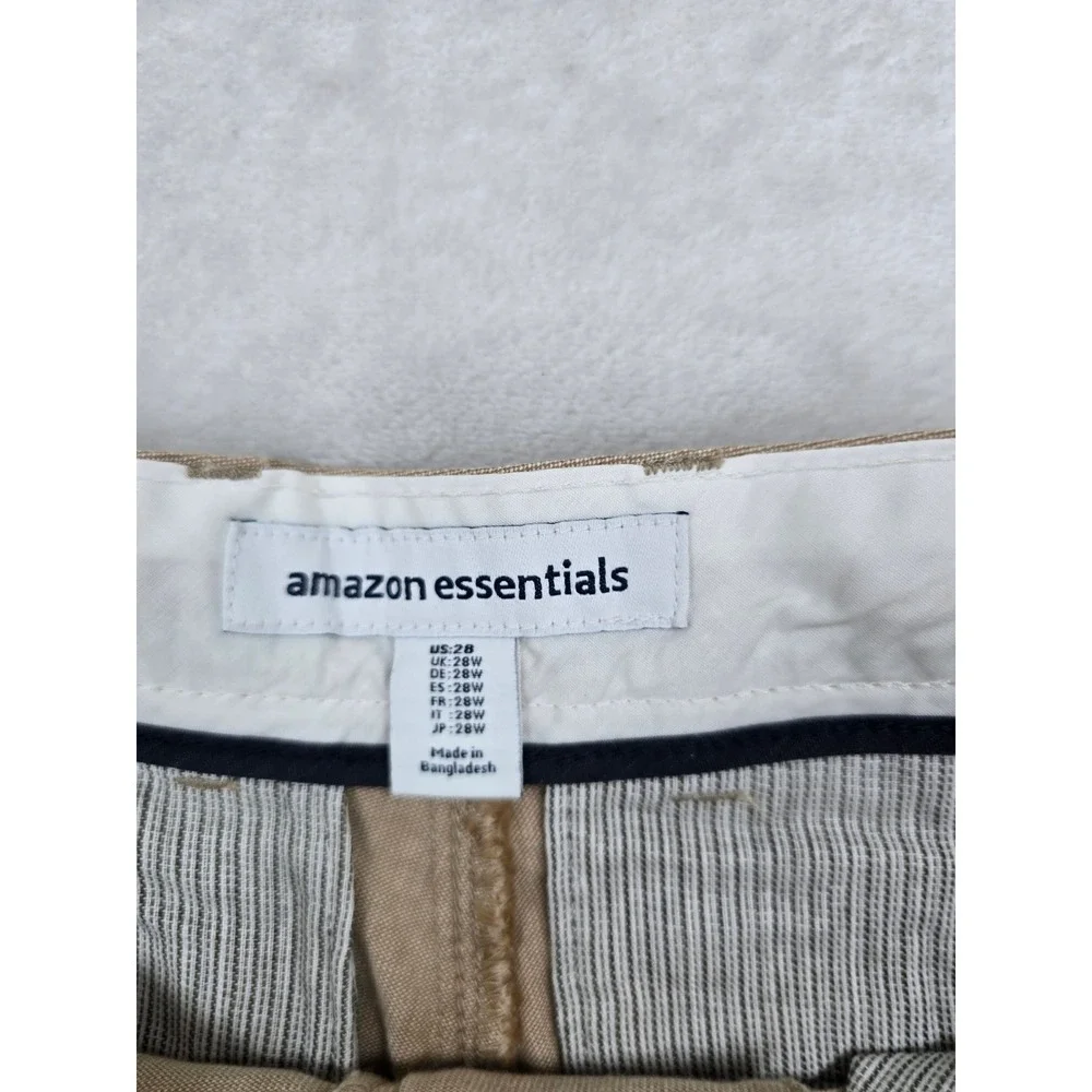 Amazon Essentials Chino Shorts Mens 28‎ Khaki Brown Cotton Stretch NEW